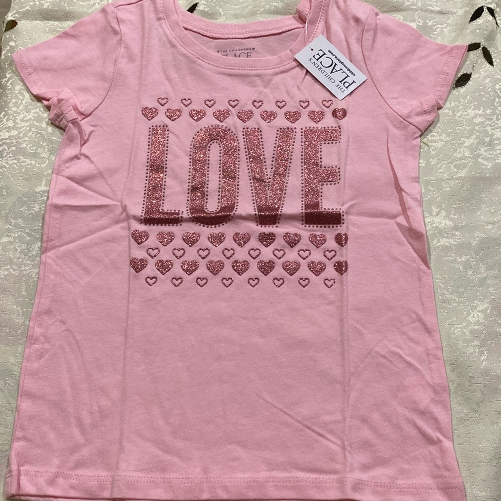 LOVE THE CHILDREN’S PLACE GLITTER SHORT SLEEVE TEE LIGHT PINK SIZE 4T